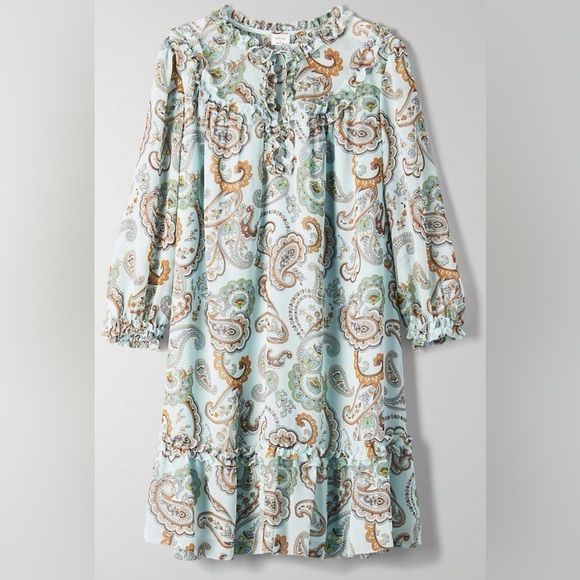 Aritzia Wilfred Amandine Mini Peasant Dress Paisley Print Chiffon Ruffle Medium - Picture 1 of 10